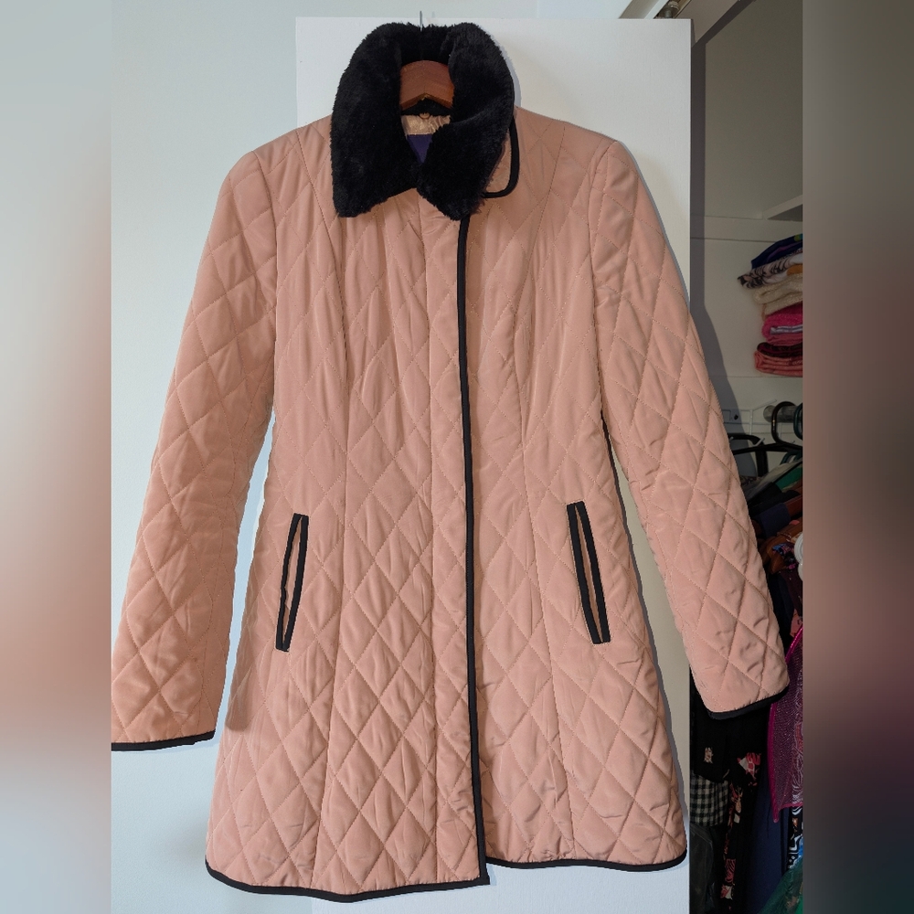 Forever 21 Pink Quilted Puffer Coat with Black Accents